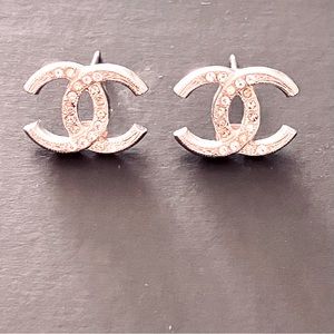 —SOLD OUT—Chanel Crescent Knife-Edge Silver & Crystal Strass Earrings